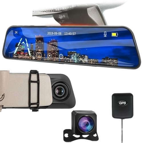 MESKEL Dash Cam 2K Stream Media Dash Camera Mirror 12'' Car DVR 1440P WiFi Video Recorder Support GPS 1080P Rear View Camera Night Vision Dashcam(Style 2,32G)
