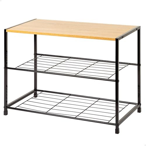 AKTIVE MAX Home Zapatero metálico Entrada recibidor, 48 x 63 x 114 cm, 3 estantes, Madera y Acero Negro, Máx. 8 kg, Estilo Industrial, Abierto, Estantería para Zapatos, Organización Calzado (18426)