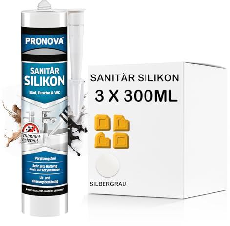 Sanitär Silikon Silbergrau - Silikon zum Abdichten & Verfugen im Bad Sanitär- und Küchenbereich ideal für zahlreiche Anwendungen Fugen innen & außen und Baustoffe 300ml (3)