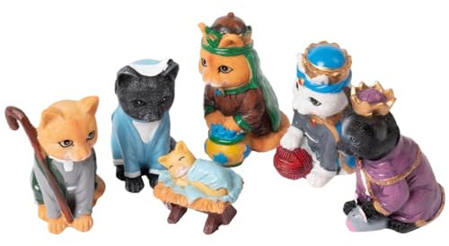 Katzenkrippe, 6 Stück, Simulation einer Katzenkrippe, lustige Halloween Dekoration, Weihnachtskrippe, Kunstharzskulptur, Krippentiere für Sammlerstücke, Dekoration, Weihnachtskrippe, Katze, Kripp