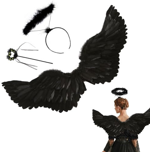 DAZZTIME Alas de Angel,Alas de Angel 80x40cm,Alas y Halo de Ángel,Alas de Ángel Disfraz,Plumas Ángel Alas,Alas Angel Grandes,para Carnavales,Carnavales y Fiestas Temáticas,Halloween