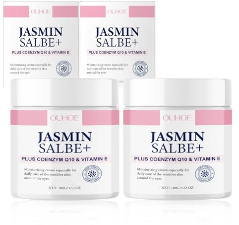 2 Stück Jasminsalbe Augenringe, Jasmin Salbe Augen mit Collagen Aktiv Jasminsalbe und Aloe Vera, Jasmin Creme, Augencreme Gegen Tränensäcke, Gegen Falten, Schlupflider und Augenringe