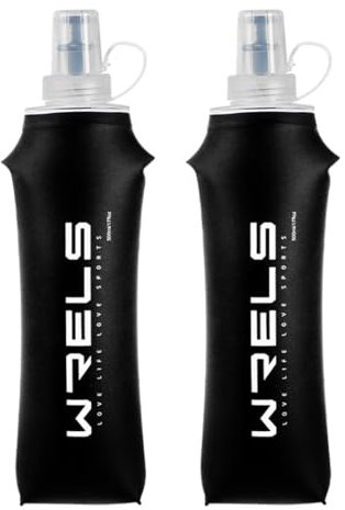 WRELS 2x 500ml Soft Flask Running Water Bottles,TPU BPA Free Collapsible Lightweight Soft Water Bottle for Running Vest,Portable Running Essentials for Outdoors