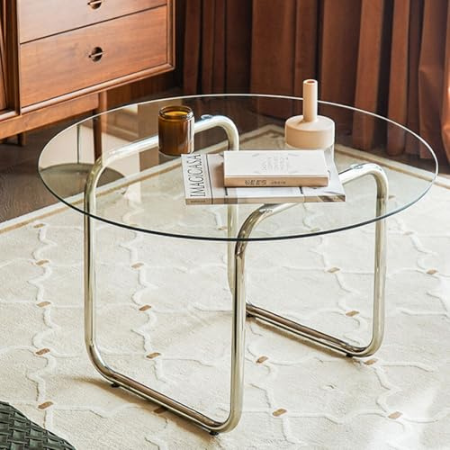 RUYICZB Moderne Beistelltische, Runder Couchtisch Aus Glas, Transparenter Couchtisch Rund, Glastische Für Wohnzimmer, Schlafzimmer, Sofa, Büro, Kleiner Raum,Weiß,S