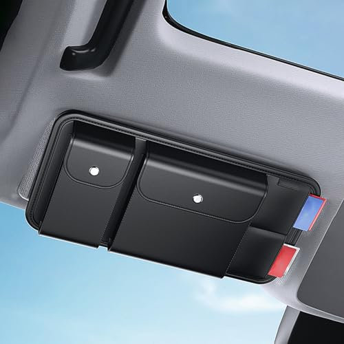 Porta Occhiali Auto per Fi-at Panda Hybrid 2020-2022 2023 2024 2025 169,Organizer Visiera Auto in Pelle PU,Supporto per Visiera,Accessori Interni Auto,Organizer Multifunzionale per Auto e Camion
