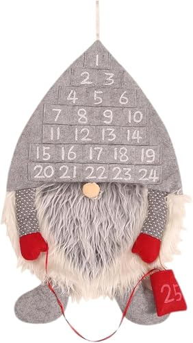 Weihnachtlicher Aalendar aus Filz, wiederverwendbarer Weihnachts-Adventskalender aus Stoff mit Taschen, 24 Tage, hängende Weihnachts-Countdown-Kalender, Wand-, Tür-, Heim-, Fensterdekoration (grau)