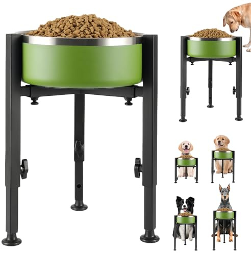 Support de gamelle pour chien réglable en hauteur - Support surélevé en métal - Pour chiens de taille moyenne et petite taille - Hauteur et largeur réglables - Noir (support uniquement)