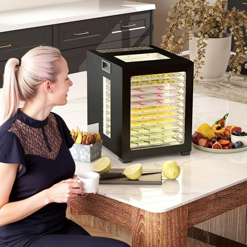 Stainless Steel Food Dehydrator with 12 Trays, Adjustable Temperature and Timer for Fruits, Vegetables, Herbs, and Meats