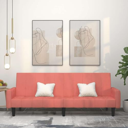 Hoopleep Schlafsofa 2-Sitzer Rosa Samt, 220x84,5cm, Klappbett Couch für Wohnzimmer, kleines Zimmer, gemütlich, robust, vielseitig