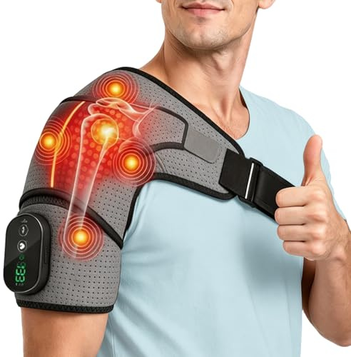 Schultermassagegerät Triple, Nacken Schulter Massagegerät Gerät mit Vibration & Wärme, 5000mAh Schulterbandage Schultergurt Muttertagsgeschenk Vatertagsgeschenk für Zuhause Büro