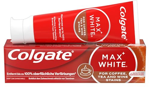 Colgate Max White for Coffee, Tea & Wine Zahnpasta entfernt bis zu 100% der oberflächlichen Verfärbungen, verhindert zukünftige Verfärbungen, schont den Zahnschmelz