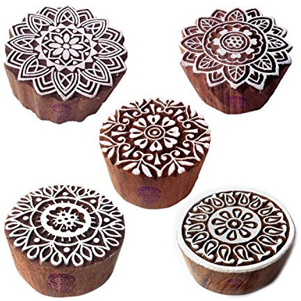 Royal Kraft Indisch Entwürfe Blumen und Mandala Holz Stempel für Drucken (Set von 5)