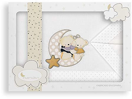 Interbaby Parure Lit 60 x 120 cm Drap 152 x 102 cm + Drap Dessous 120 x 60 x 12 cm + Coussin 60 x 30 cm Coton Modèle Amoroso B/Beige