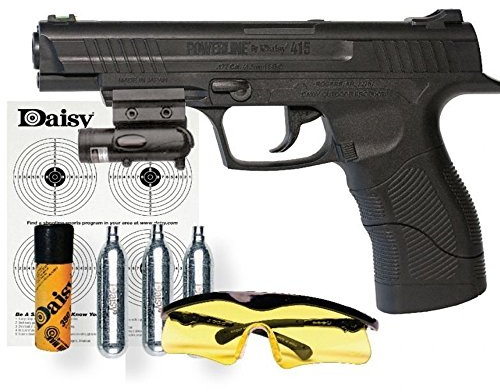 415 POWERLINE LASER Kit Daisy Pistola de Aire comprimido (CO2) y balines de Acero (perdigones BBS) Calibre 4.5mm. Réplica + Accesorios (150 m/s!) <3,5J