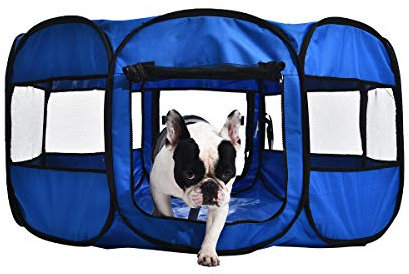 Amazon Basics Octogonale Parc portatif souple pour animaux domestiques,114 cm, Bleu
