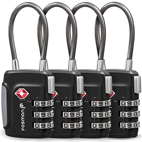 Fosmon Cerraduras de Equipaje aceptó TSA, (4 Pack) Códigos de candado de combinación de 3 dígitos con Cuerpo de aleación - Negro