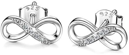 Billie Bijoux Femmes 925 Argent sterling Infini Pendre Boucles d'oreilles pendantes amour infini Cadeau de filles de bijoux de diamant de femmes de coupe ronde CZ de diamant (earring studs)