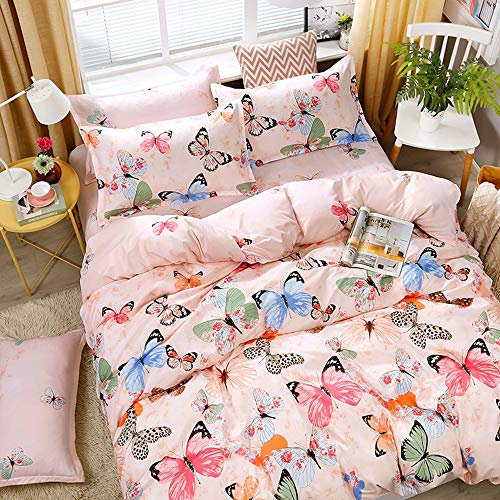 FANSU Bettwäsche Set 3 teilig, Freizeit Stil Bedrucktes Atmungsaktiv Microfaser Bettwäsche Set Kopfkissenbezug Bettbezug mit Reißverschluss Schließung (200x200cm,Rosa Schmetterling)