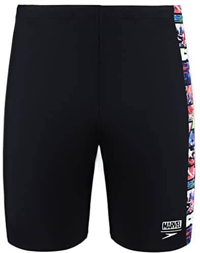 Speedo Men Marvel Allover Panel Jammer - Avengers Black/Neon Blue, Size: 28