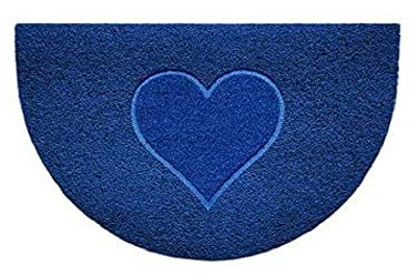 Nicoman Embossed Halfmoon Half Circle Door Mat Dirt-Trapper Jet-Washable Doormat 70x44cm (Blue, HEART Shape) - Use Indoor or Sheltered Outdoor