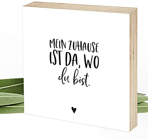 Wunderpixel® Holzbild Mein Zuhause ist da, wo du bist - Aufsteller 15x15x2cm zum Hinstellen/Aufhängen, echter Fotodruck mit Spruch auf Holz - schwarz-weißes Wand-Bild Dekoration und Geschenk-Idee
