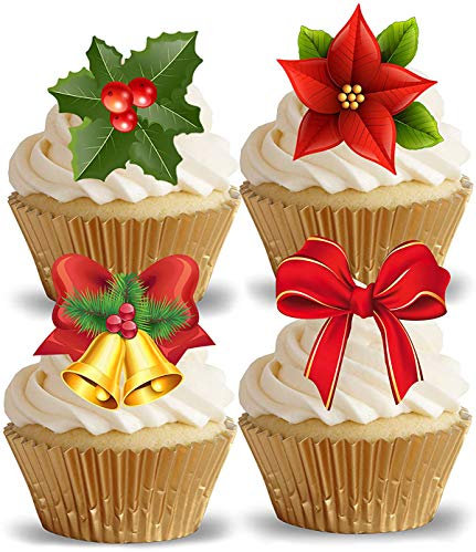 Anglesit Pre-cut Edible Christmas Decorations Rice/Wafer Paper Cupcake Cake Dessert Toppers Winter Holiday Season Decorations