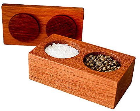 Hardwood Salt and Pepper Pinch pots with lid, handmade from repurposed, eco-friendly Oak. Salt Pig, Salt Cellar. Seasoning pots.
