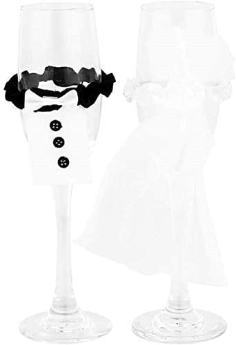 CMJ Set of Bride and Groom Wedding Glass Cover Decoration Wine Champagne Toast UK Seller