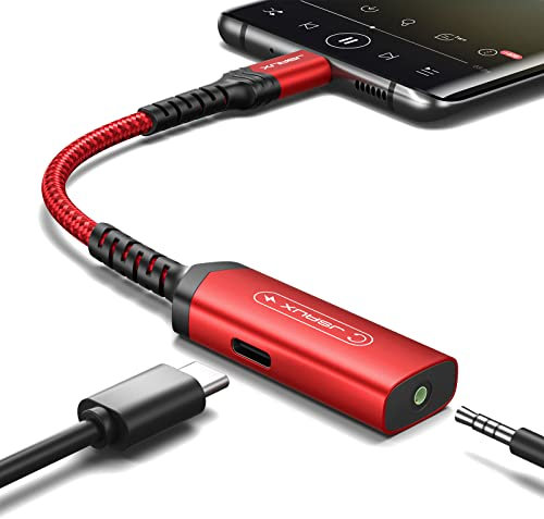 JSAUX USB C Kopfhörer Adapter und Laden, 2 in 1 Klinke Adapter 60W Typ C AUX 3.5mm Klinke Audio für iPhone 15 Pro Max/15 Pro/15, Samsung S24/S23/S22/S21/S20,Huawei P40/P30/P20,iPad Pro-Rot