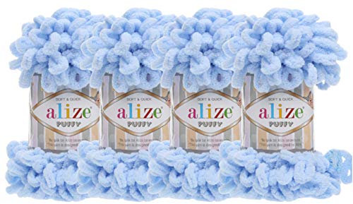 Alize Puffy Baby Big Loop Decke Garn, 100 % Micropolyester, weiches Garn, 400 g, 183 Hellblau