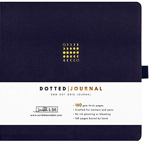 Scribble & Dot® Bullet Planner – gepunktetes Tagebuch | Quadratisches, ultradickes 160 g/m²-Papier – Premium gepunktetes Tagebuch für Künstler und Schöpfer, inklusive Stift-Testseiten (Mondphasen))