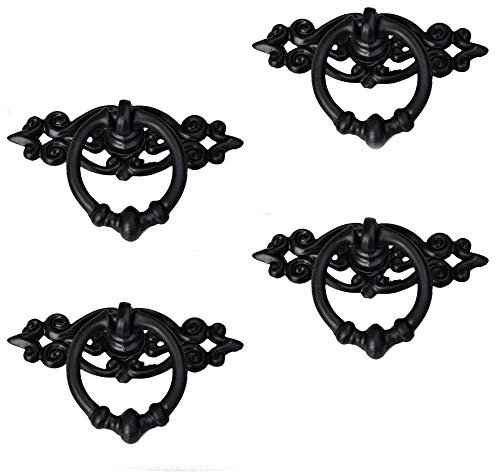 TopHomer Retro-Schubladengriff, Antik-Stil, für Küche, Möbel, Schrank, Schublade, Ziehring, Knauf mit Schrauben, 65 x 46 mm, Schwarz, 4 Stück