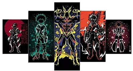 Multi Panel Wall Art 5 Piece Print On Canvas Pictures Anime Manga Figure Picture My Hero Art Print Images Modern Home Decoration Wallpaper Framed