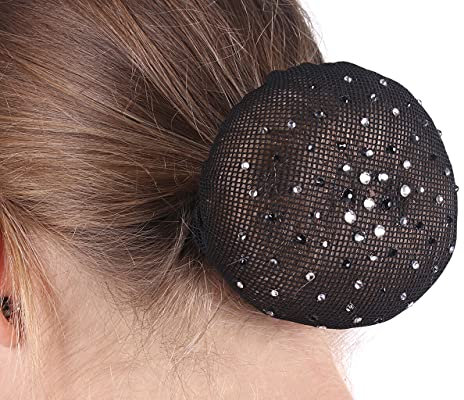 QHP Haarnetz Rhinestone Turnier-Haarnetz feinmaschig aus Mesh mit eleganten Strasssteinen (schwarz/silber)