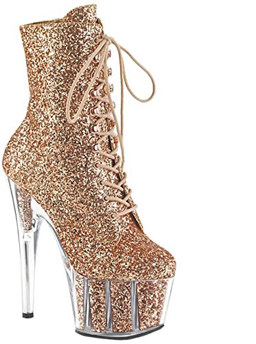 BeAUZQ 17CM Stivaletti con Plateau da Donna Moda Paillettes Design Superiore Stivaletti Sexy Stripper Nightclub Fetish Tacchi Alti Scarpe Taglia 34-46,Rose Gold,42 EU