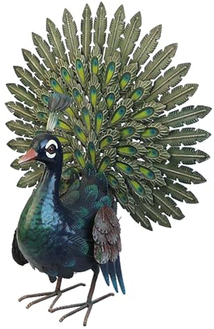Primus Small Metal Displaying Peacock, Multicolor, Size: 47cm x 40cm x 20cm