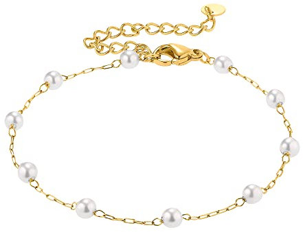Heideman Armband Elula Damen aus Edelstahl gold farbend poliert Armkette für Frauen mit Perle weiss
