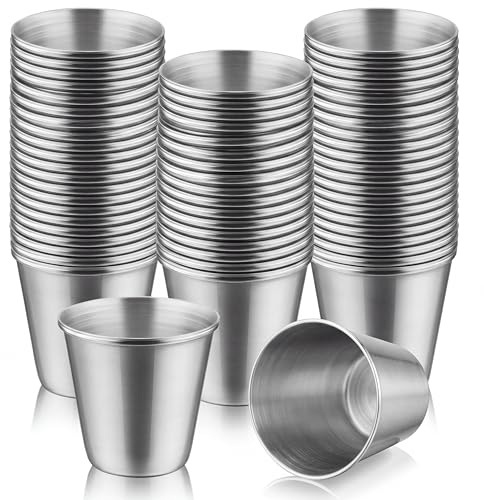 50 Pcs Stainless Steel Shot Glasses 1 Ounce Small Shot Cups Metal Shot Glasses Beer Drinking Tumbler for Espresso Beer Wine Whiskey Cocktail Bar Restaurant Kitchen