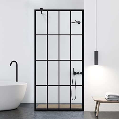 Aqua Roy Black Modèle Rank Black Porte Douche Coulissante à l'italienne en Verre Transparent de 8 mm avec Revêtement Nano Sablé (100 x 195 cm)