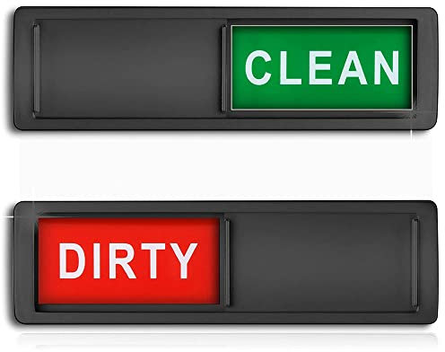 Dishwasher Clean Dirty Sign Adhesive, Stick on Dirty/Clean Dishwasher Sign, Non Magnetic Dish Washer Sign, Easy to Read and Slide Non-Scratch Indicator for Kitchen Dish Bin (Black)
