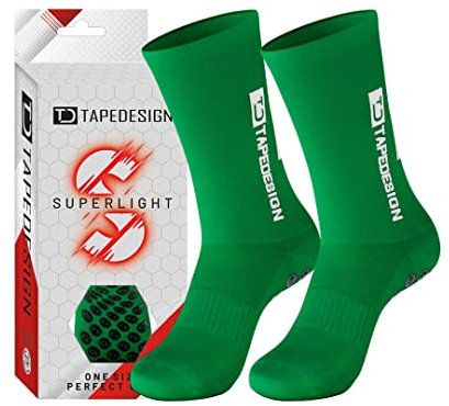 TAPEDESIGN - Superlight - 1 Paar Rutschfeste, ultraleichte Fußballsocken Grün mit gummierten Noppen (Unisex) - Sport-Socken mit Grip für Frauen & Männer - Anti-Rutsch Fussball-Socken atmungsaktiv