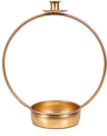 Logbuch-Verlag edler Kerzenständer aus Metall mit Dekoschale zum Befüllen - Metallring Weihnachtsdeko Gold Geschenkidee Weihnachten 33 cm