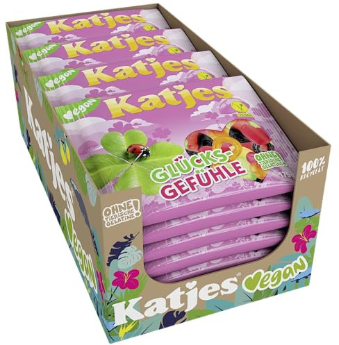 Katjes Glücksgefühle Vorratspack – Vorrats-Box mit Fruchtgummi und Lakritz in vielen Formen und Farben, Mix in unterschiedlichen Geschmacksrichtungen, vegan, 22 x 175 g