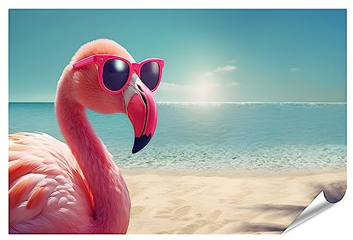 islandburner XXL Bild Poster Sommer Konzept Design Flamingo Vogel Mit Sonnenbrille Strand Premium Bilder Fotodruck JCNR-PGR
