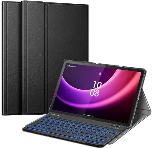 FINTIE Clavier pour Lenovo Tab P11 (2nd Gen) 11.5 Pouces (TB350) - [Rétroéclairé à 7 Couleurs & AZERTY Français] Clavier sans Fil Bluetooth, Housse Multipositions, Noir