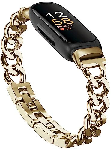 Coole Armbänder für Fitbit Inspire 3 Damen Edelstahl Metall verstellbares Armband Ersatzbänder kompatibel mit Fitbit Inspire 3 Fitness Tracker (Gold)