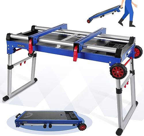 WORKPRO Banco da lavoro portatile 5 in 1 per troncatrice con supporto rimovibile e gambe regolabili in altezza