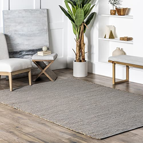 nuLOOM 3x5 Elfriede Jute & Cotton Hand Woven Area Rug, Grey, Solid Rustic Farmhouse Style, Weaved Design, Natural Fiber, For Bedroom, Living Room, Dining Room, Hallway, Office, Entryway