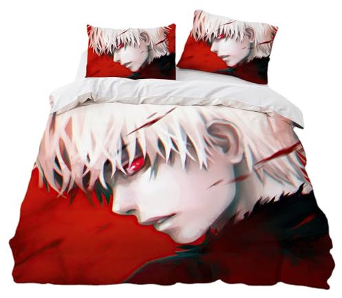 SENTUBILA Tokyo Ghoul Bettwäsche-Set,kinderbettwäsche Jungen,Kopfkissenbezug 80 X 80 cm,Kaneki Ken Bettbezug 135 X 200 cm,Anime Deko Für Zimmer (C,135x200cm+75x50cm)