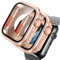 AOKUTDA 2 Pezzi Duro Cover per Apple Watch Serie 9/8/7 45mm (L'aspetto Sembra Ultra e Ultra2) 360°Vetro Antigraffio Copertura Protettiva+Copertura Posteriore,per Apple Watch 9 45mm,Oro Rosa